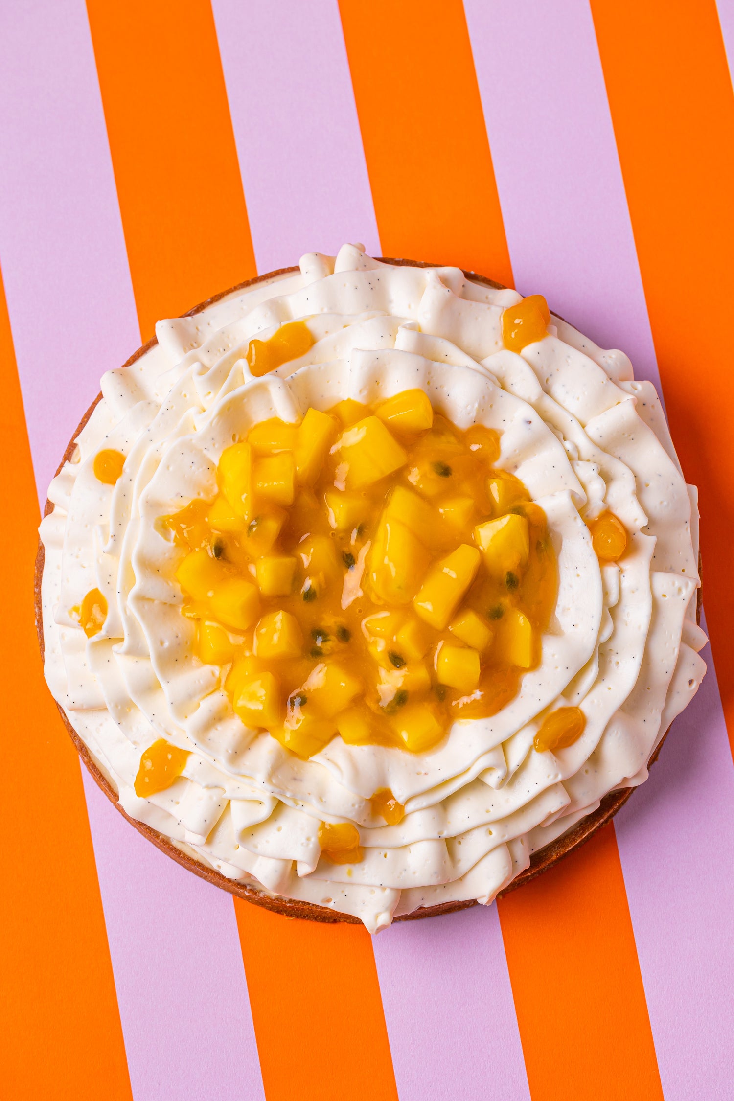 Tarte vanille mangue passion, sucre rousse