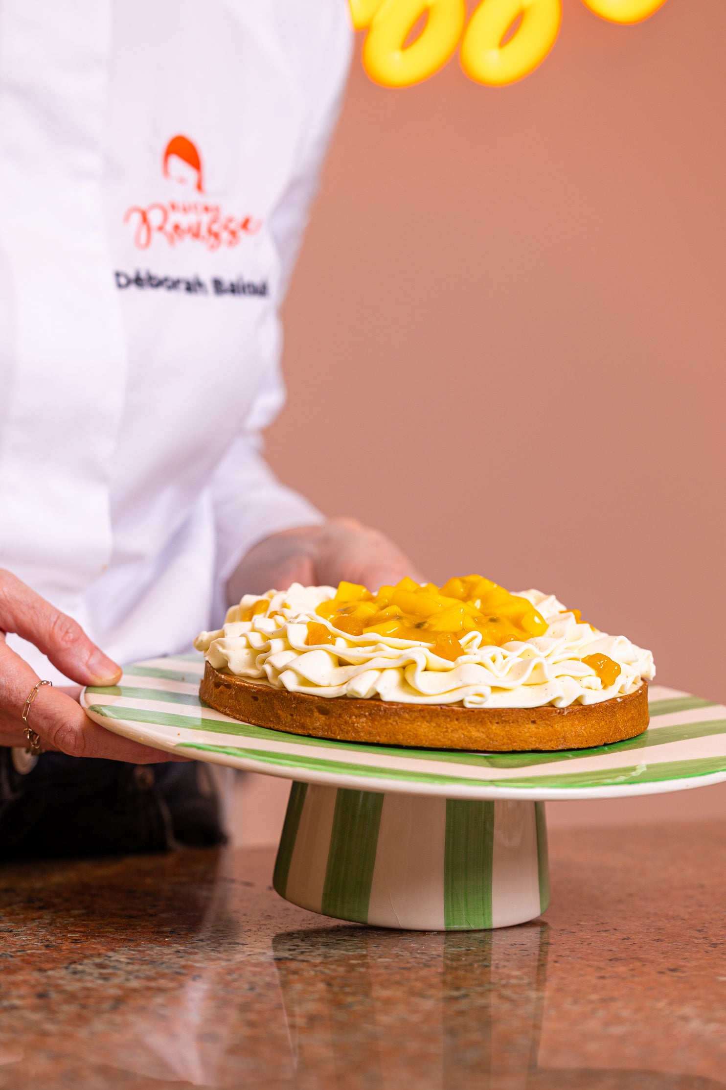 Tarte vanille mangue passion, sucre rousse